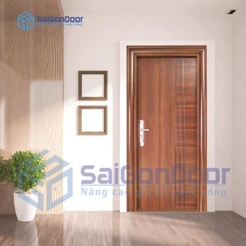 7 ưu điểm vượt trội của cửa thép vân gỗ. 18 Cửa thép vân gỗ 1 cánh