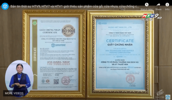 Bản tin thời sự HTV9, HTV7 và HTV1 giới thiệu sản phẩm cửa gỗ, cửa nhựa, cửa chống cháy SaiGonDoor 11 Các chứng nhận đạt chuẩn của công ty