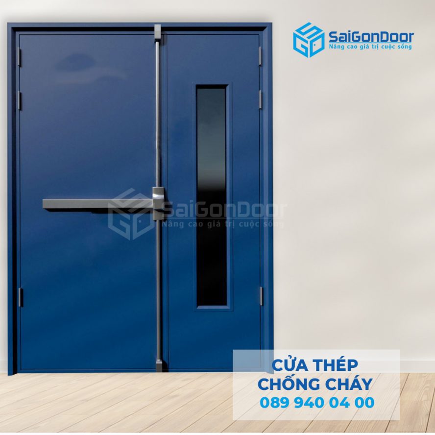 NHỮNG NƠI NÊN LẮP ĐẶT CỬA THÉP CHỐNG CHÁY 14 Cua thep chong chay 2P1G1 xanh duong