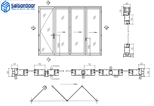 Cửa đi nhựa giả gỗ 4 cánh mở trượt gấp 3 cánh Cửa đi nhựa giả gỗ 4 cánh mở trượt gấp 3 cánh