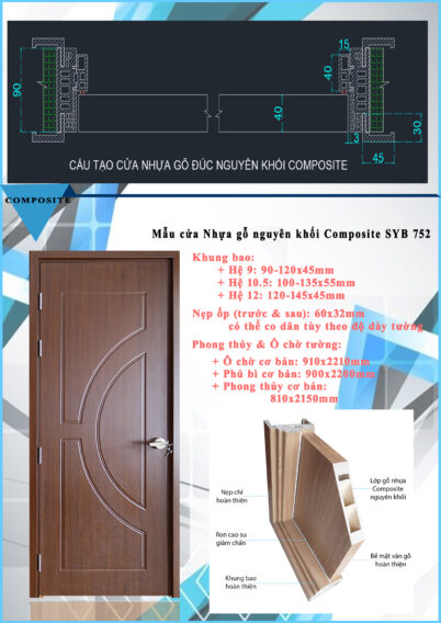 Cấu tạo mẫu cửa nhựa gỗ composite SYB-572